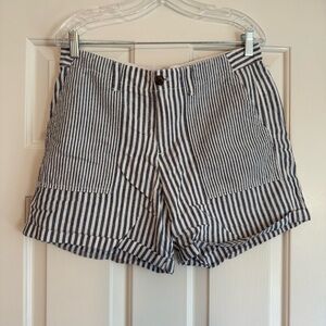 Gap Grey Striped Girlfriend Chino Short Rolled Hem High Waist Linen 10 Womens